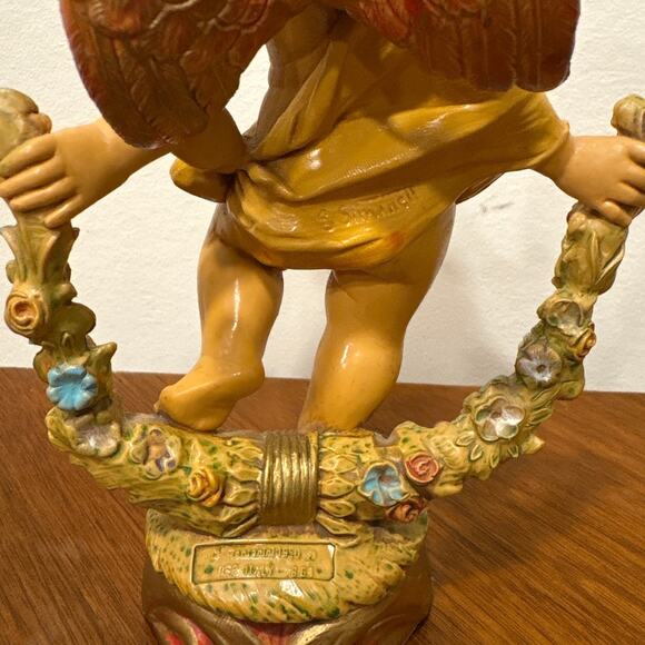 Vintage Cherub Angel Figurine with Floral Garland Italian Made Holiday Decor - Picture 7 of 9